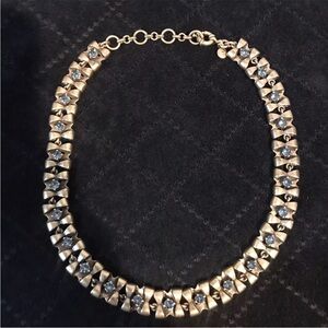Rare Vintage J Crew Gold Tone Linked Necklace 23 Faceted Blue Rhinestones